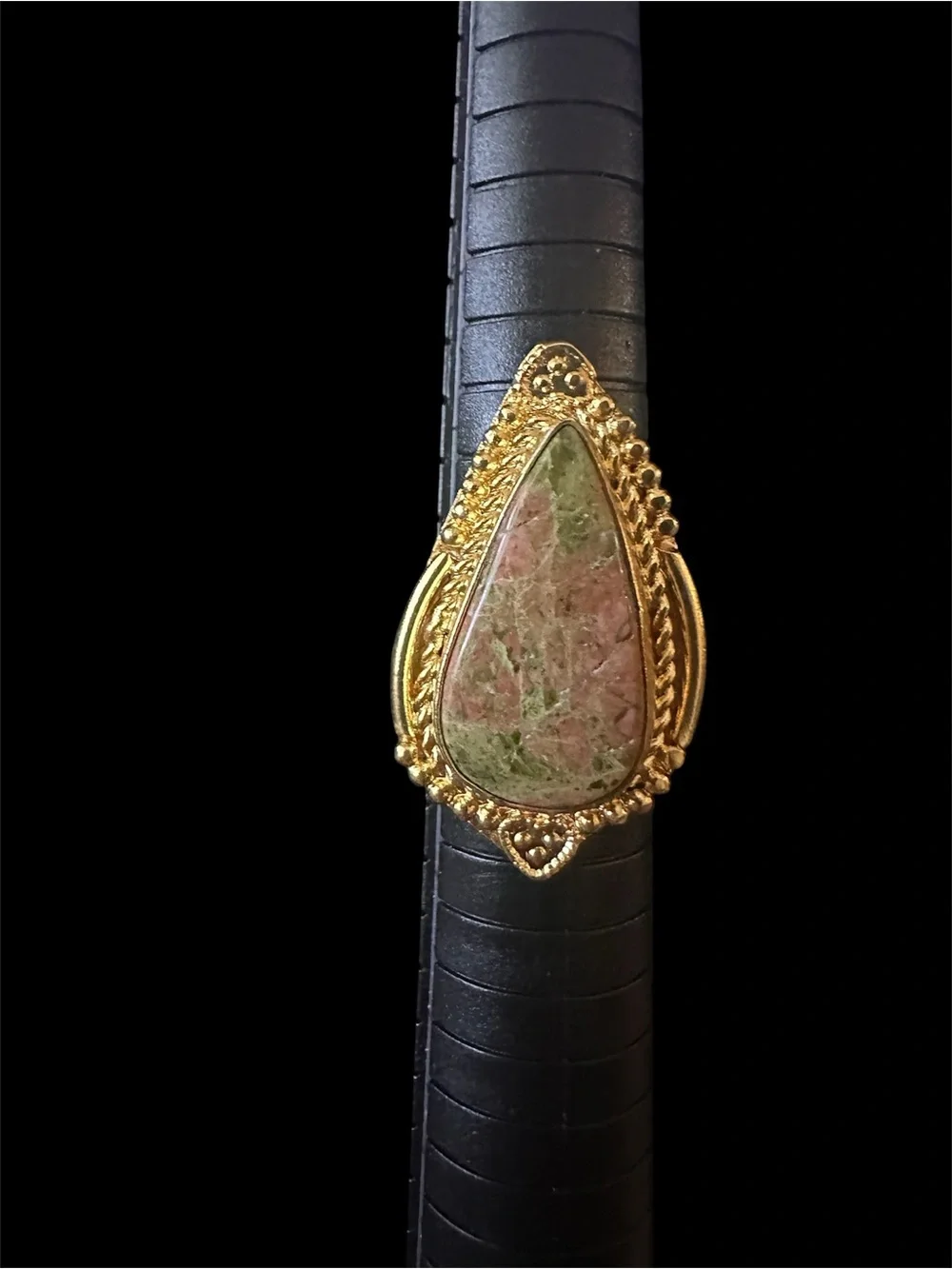 Gold Teardrop Pink & Green Stone Statement Ring